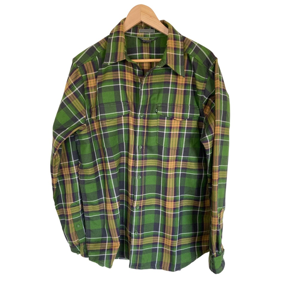 ExOfficio Mens Green Plaid Long Sleeve Button Down Hiking Shirt Large ESCC-70